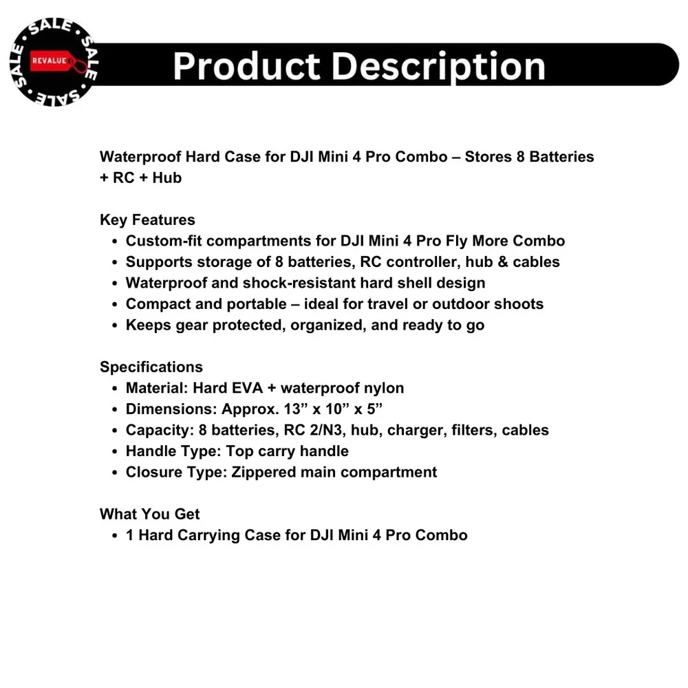 Waterproof Hard Case for DJI Mini 4‎ Pro Combo – Stores 8 Batteries + RC + Hub